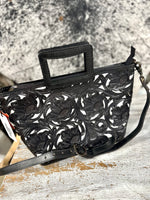 Black Floral Tooled Leather Tote