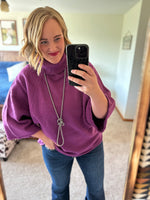 Purple Turtleneck 3/4 Sleeve Sweater