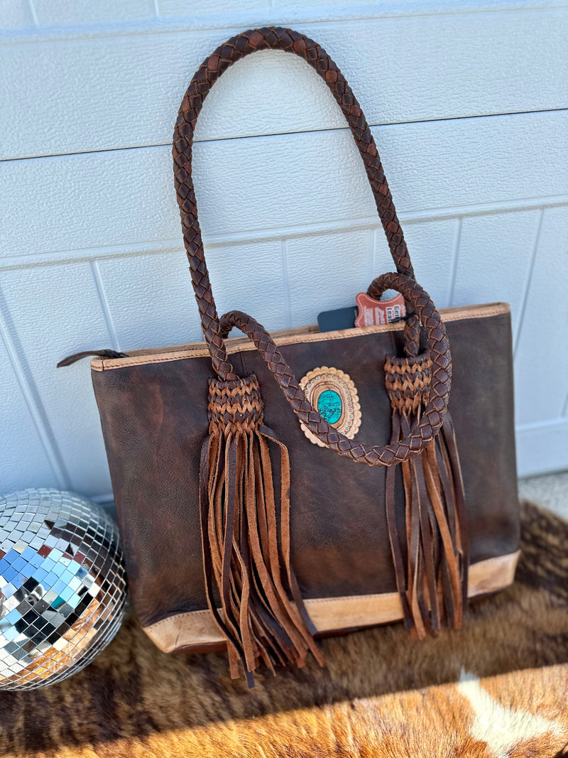 Brown Leather Turquoise Stone Purse