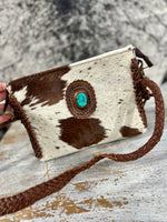 Cowhide/Leather Crossbody with Turquoise Stone