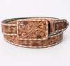 Brown Tooled Leather Square Buckle Belt