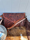 Cherry Brown Tooled Leather Fringe Crossbody