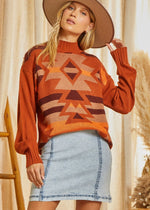 Chic Aztec Sweater - Rust