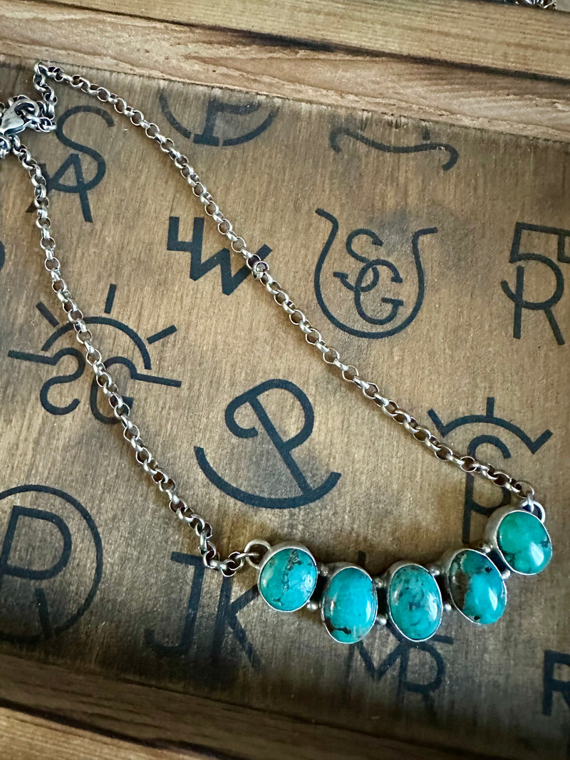 5 Stone Turquoise Bar Necklace