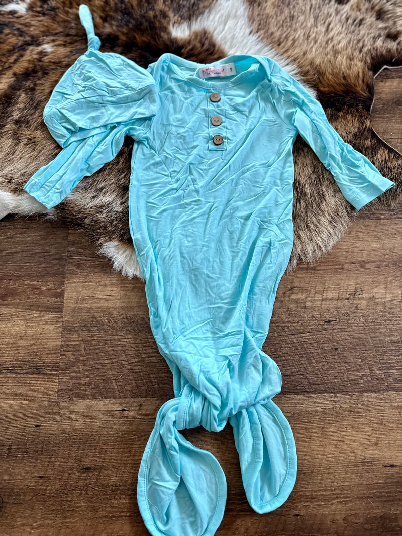 Cyan Blue Bamboo Baby Gown