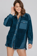 Teal Ribbed Button Down Shacket