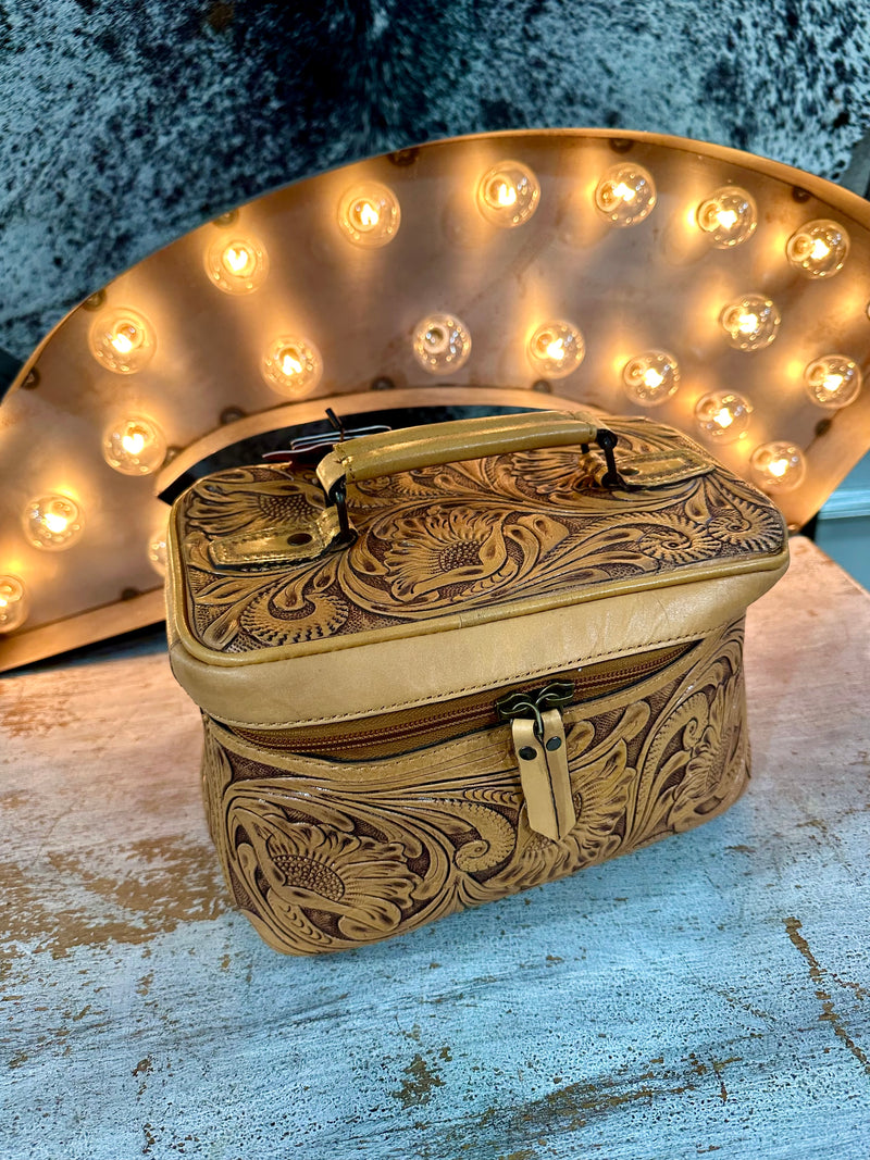 Tooled Leather Jewelry Bag - Brown