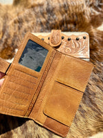 Tan Cowhide / Tooled Leather Wallet