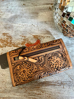 Brown Tooled Leather Bifold Wallet