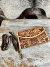 Tooled Leather Wallet with Wristlet & Crossbody Strap