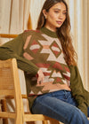 Chic Aztec Sweater - Olive