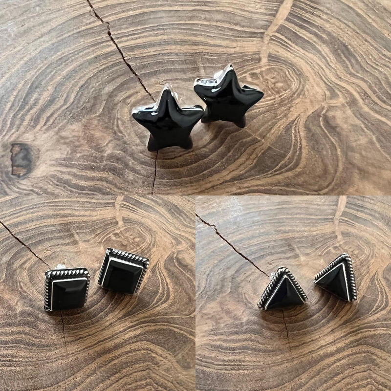 Black Onyx Simple Stud Earrings