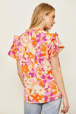 Pink / Orange Floral Flutter Sleeve Top