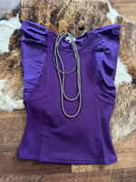 Purple Ribbed Ruffle Sleeve Top