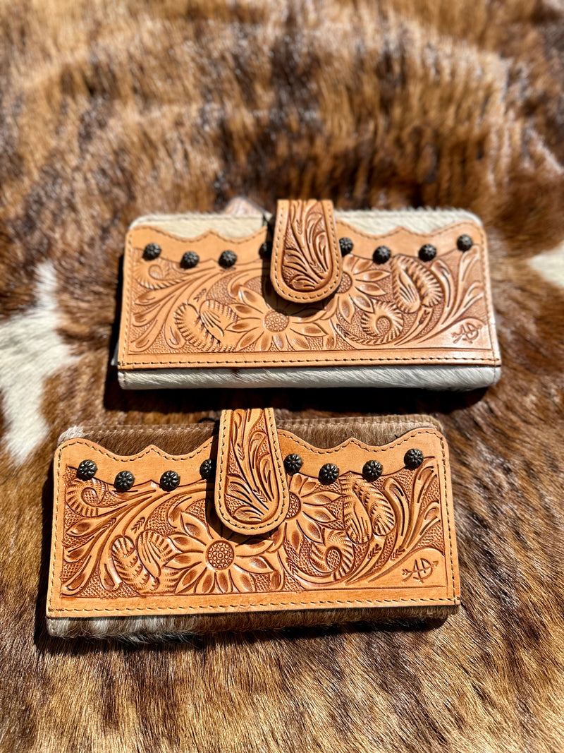 Tan Cowhide / Tooled Leather Wallet