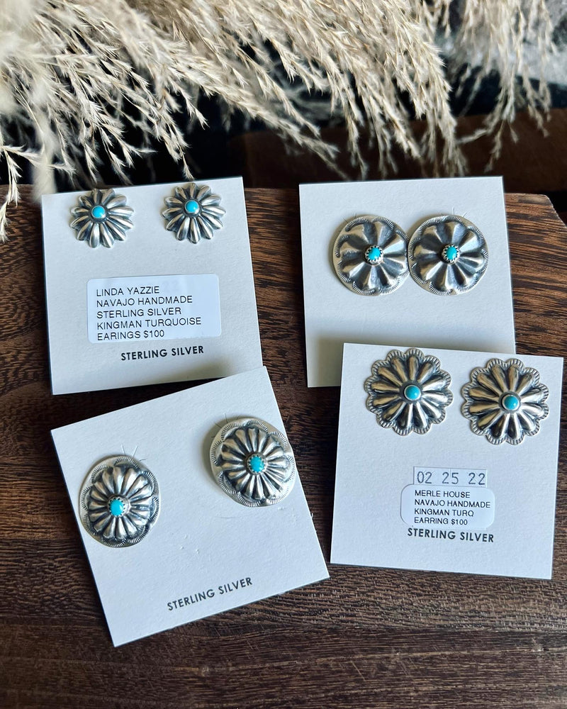 Sterling Concho Studs with Turquoise Stone