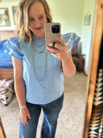 Sky Blue Ric Rac Sleeve Top