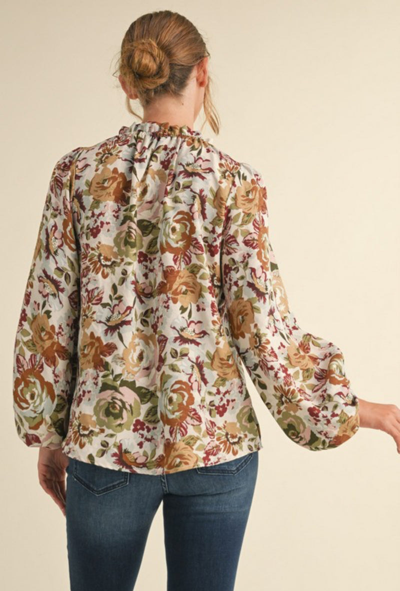 Floral Print Balloon Sleeve Top
