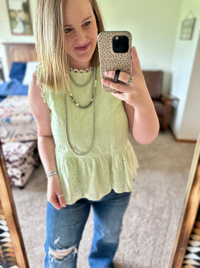 Mint Green Eyelet Tank Top