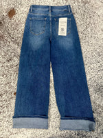 Risen Cuff Wide Leg Jeans with Slant Pocket