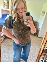 Mocha Leopard Puff Sleeve Half Zip Up