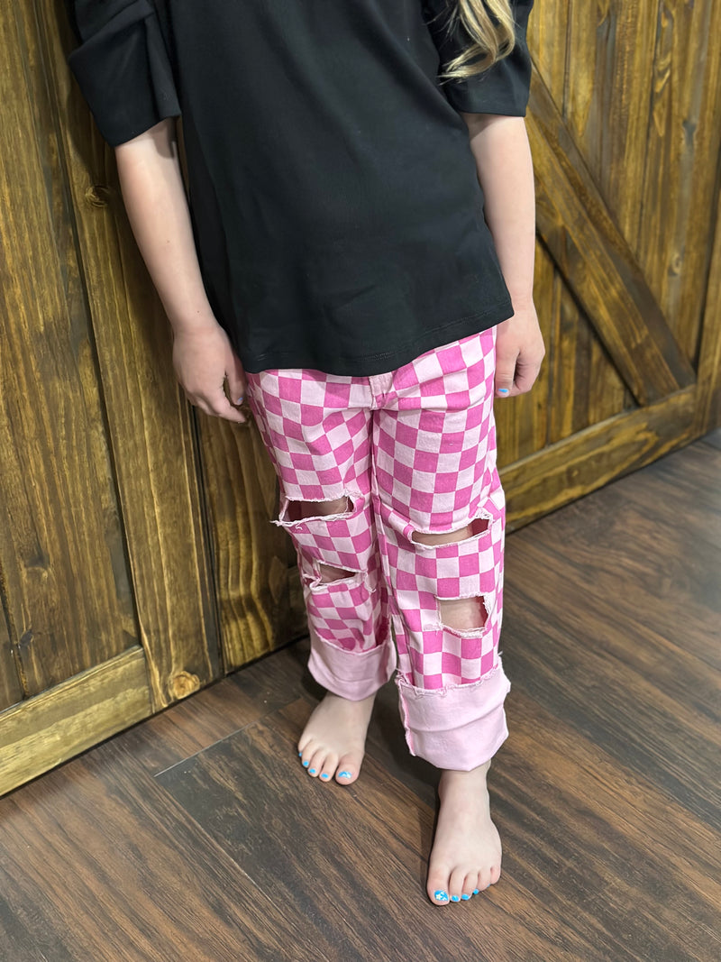 Girls Pink Checker Jeans