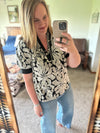 Black Floral Embroidered Puff Sleeve Top