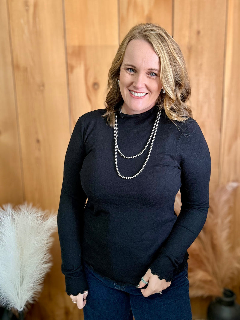Black Mock Neck Layering Top