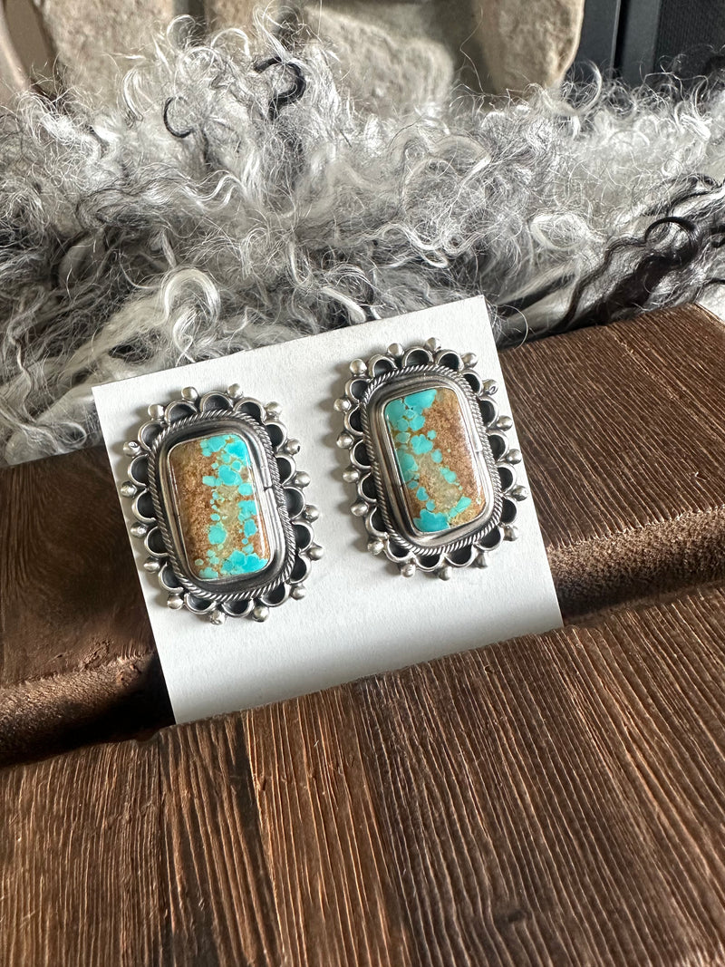 Turquoise Rectangle Stud Earrings