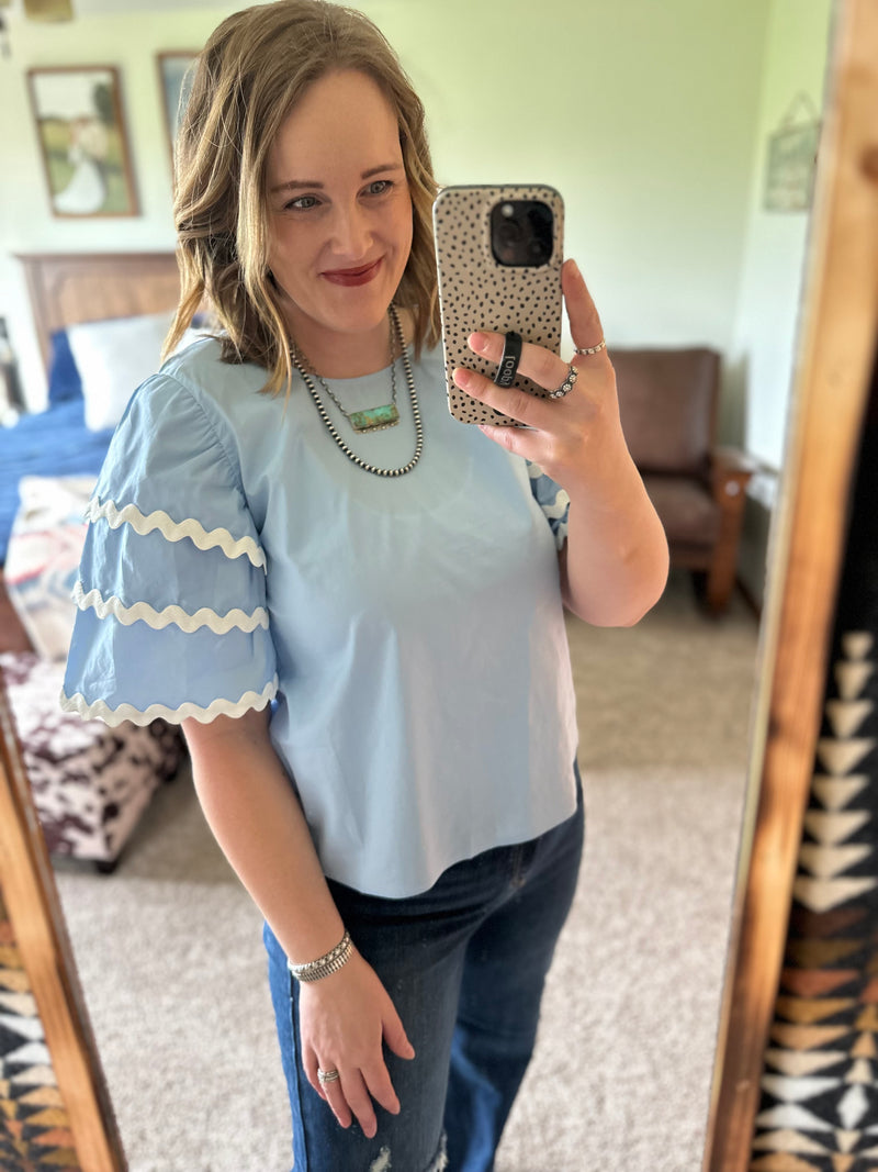 Light Blue Puffed Sleeve Layer Top