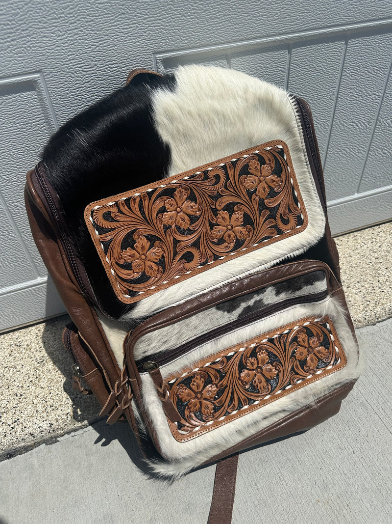 Cowhide / Tooled Leather Backpack - large