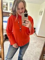 Red Orange Mock Neck Buttery Knit Top