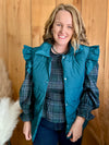 Teal Puffer Ruffle Shoulder Vest