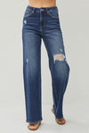 Risen Distressed Wide Leg Jeans