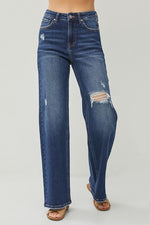 Risen Distressed Wide Leg Jeans
