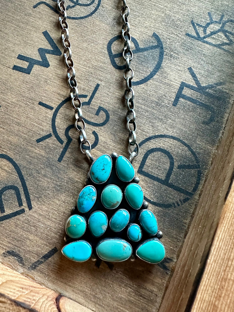 Kingman Turquoise Triangle Cluster Necklace