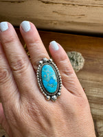 Long Ring- adjustable- Kingman turquoise ring and sterling silver