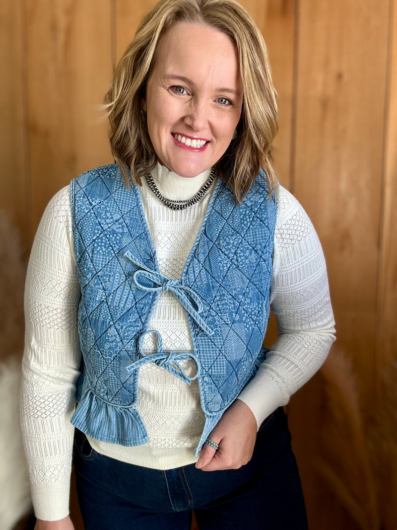 Denim Ruffle Quilted Vest