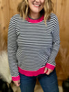 Black/White Striped Top with Pink Trim