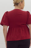 Peplum Bow Top - Burgundy