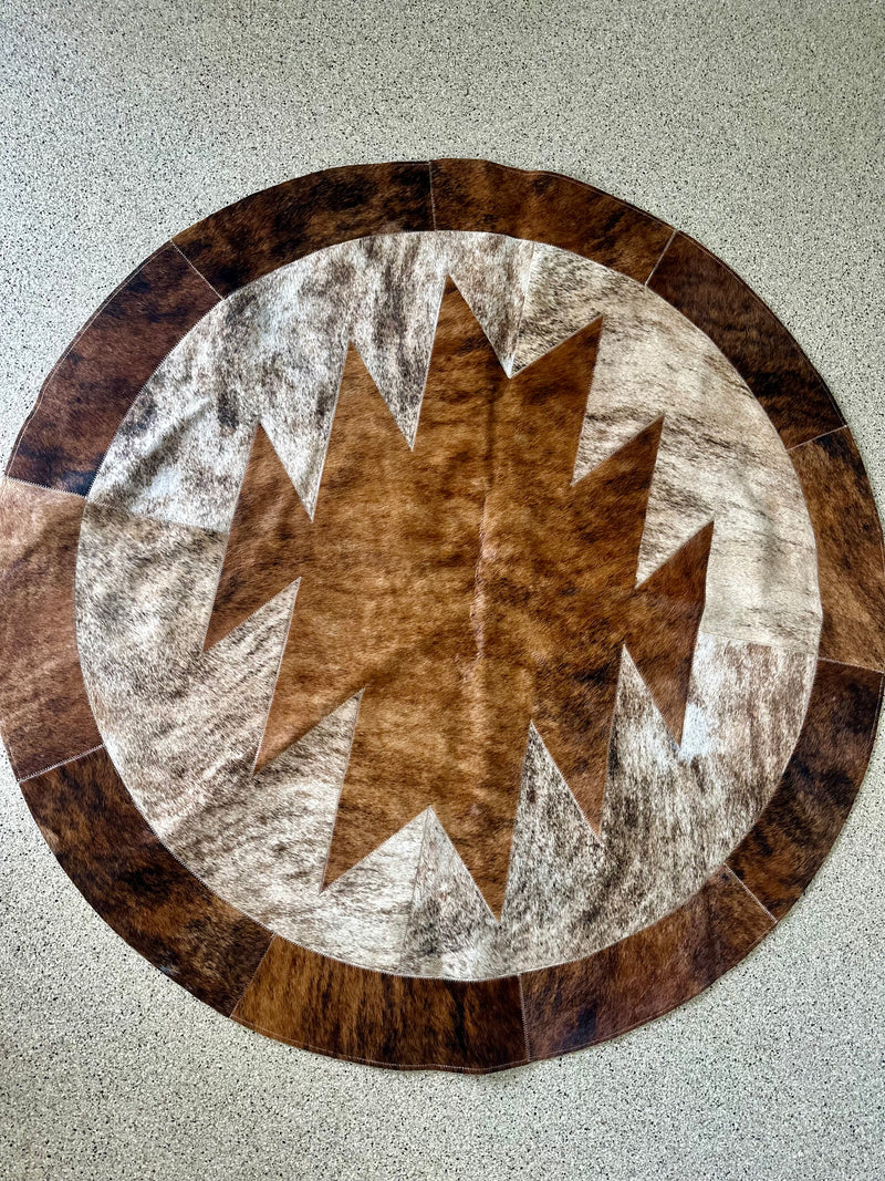 5ft Round Aztec Cowhide Rug