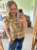 Plaid Peplum Bow Top