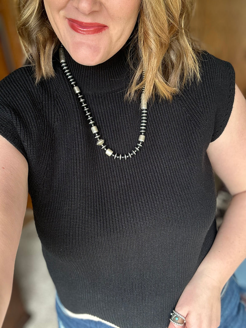 Short Sleeve Sweater Top - Black