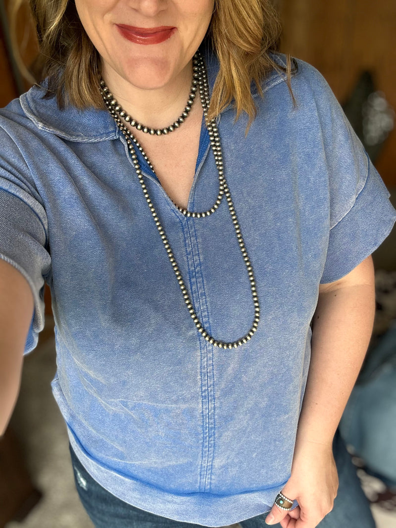 Royal Washed Collar Top