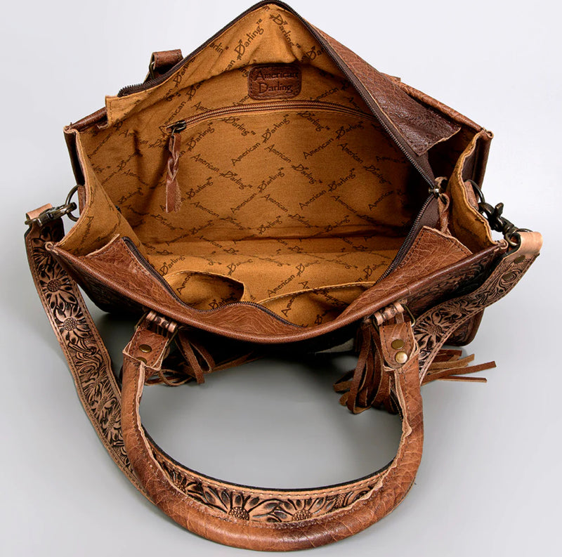 Brown Cowhide / Tooled Leather Tote