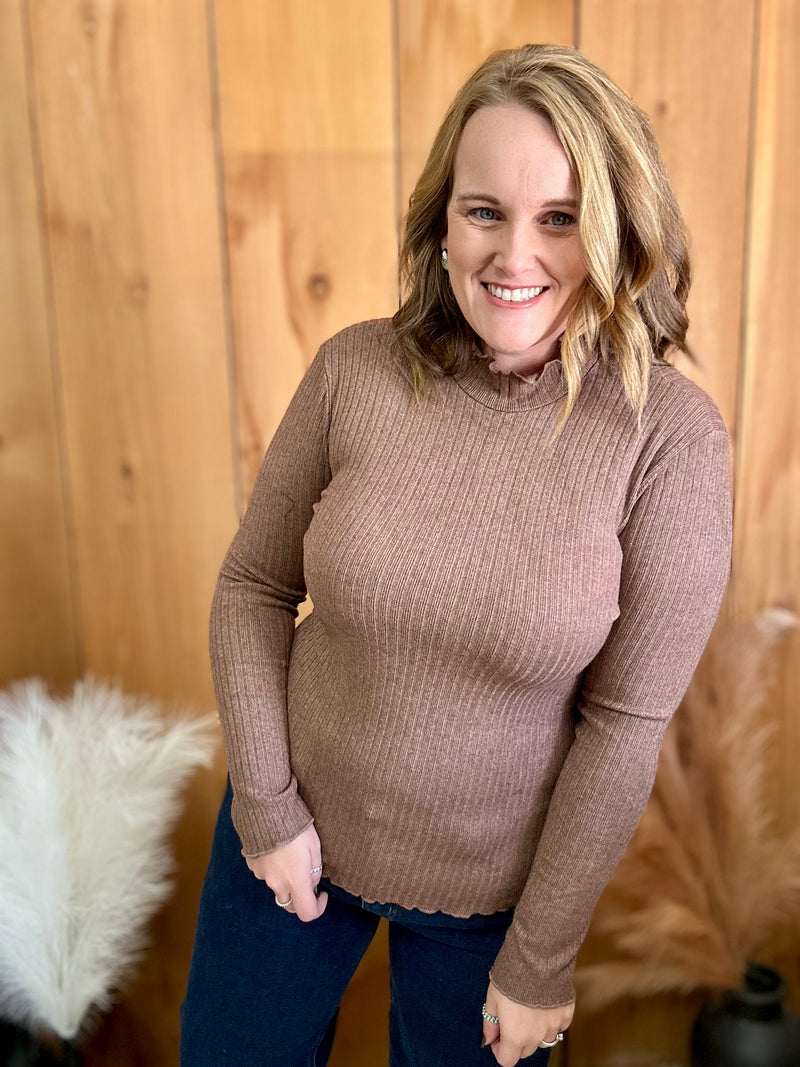 Brown Mock Neck Layering Top