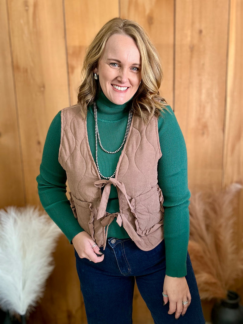 Quilted Tie Vest - Chestnut