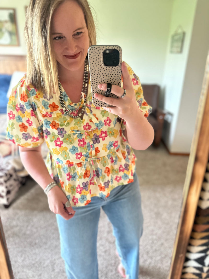 Flower Peplum Bow Top