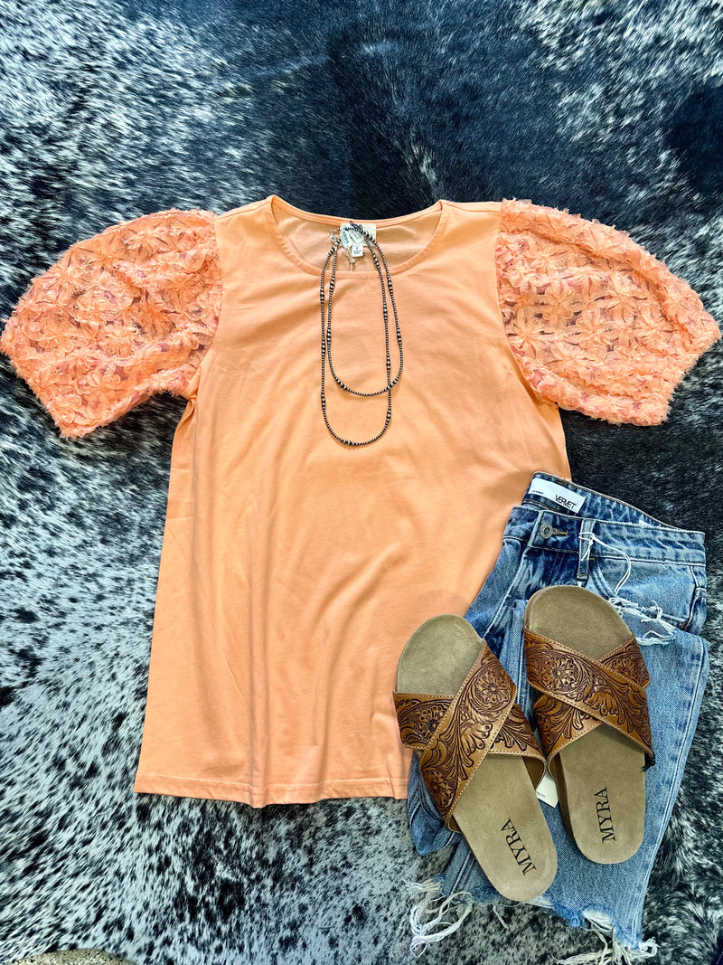 Floral Puff Sleeve Top - Apricot