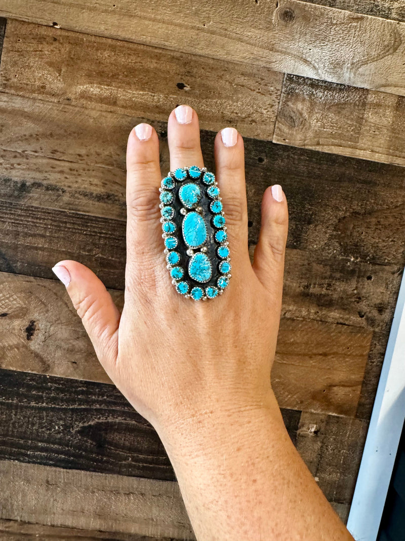 Big Ring - adjustable kingman turquoise ring and sterling silver